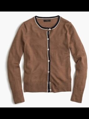 J. Crew Brown Cardigan with Navy and Cream Trim